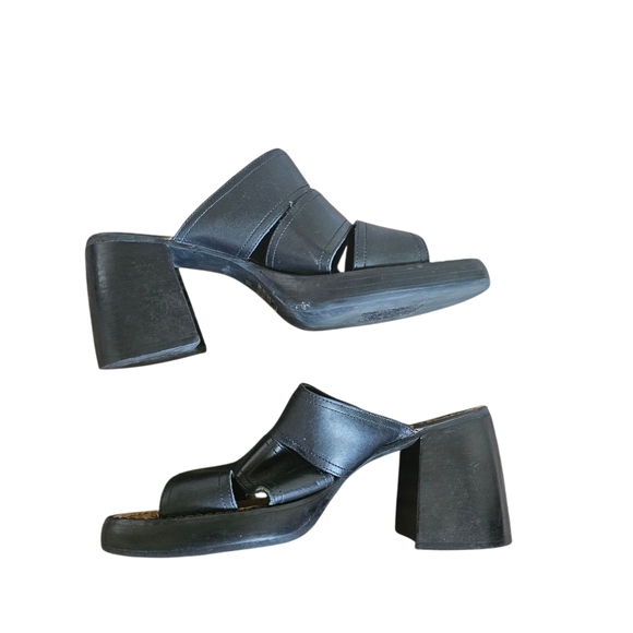 y2k vintage Apostrophe Black Leather Block heel platform sandal heels size 7 - Picture 9 of 9
